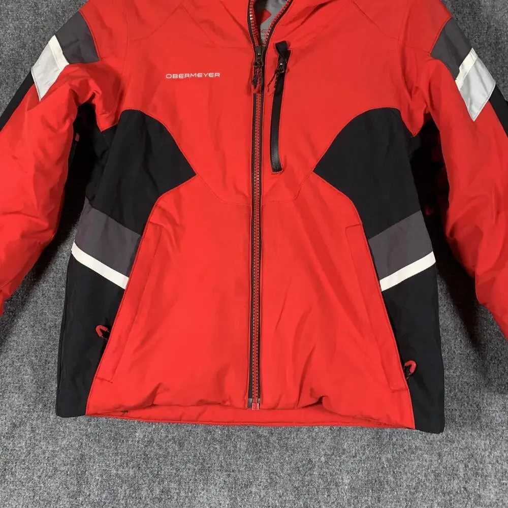 Obermeyer Ski Jacket Youth 8 Red Black Colorblock Hooded Insulated Ski Winter